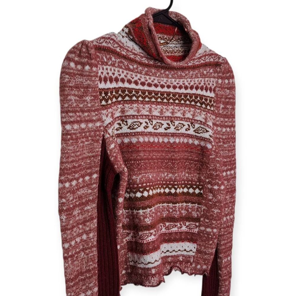 Free People Maroon & Pink Striped Cropped Cowl Sweater - Picture 3 of 8